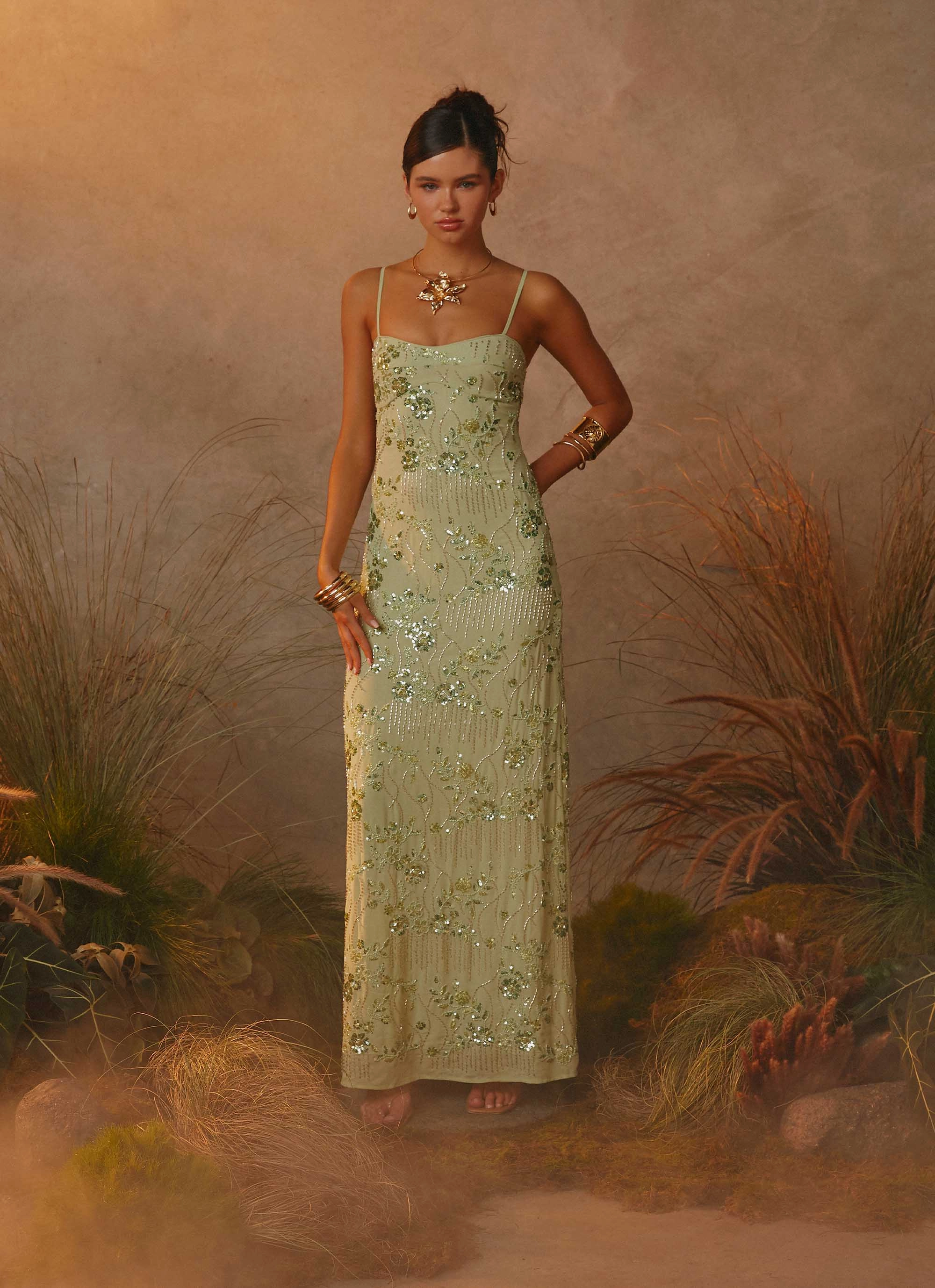 Celandine Beaded Maxi Dress - Lime LowProfileZipper