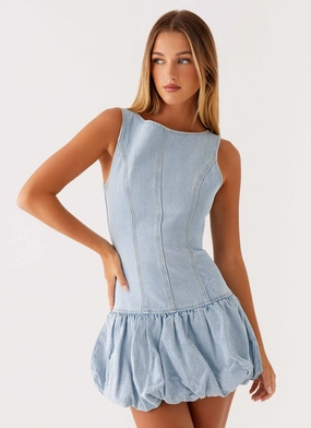 Meg Bubble Denim Mini Dress - Blue Layered Form