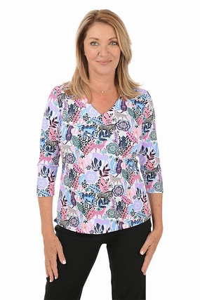 Floral Safari UPF50  V-Neck Top High Visibility Trim Luxurious Feel