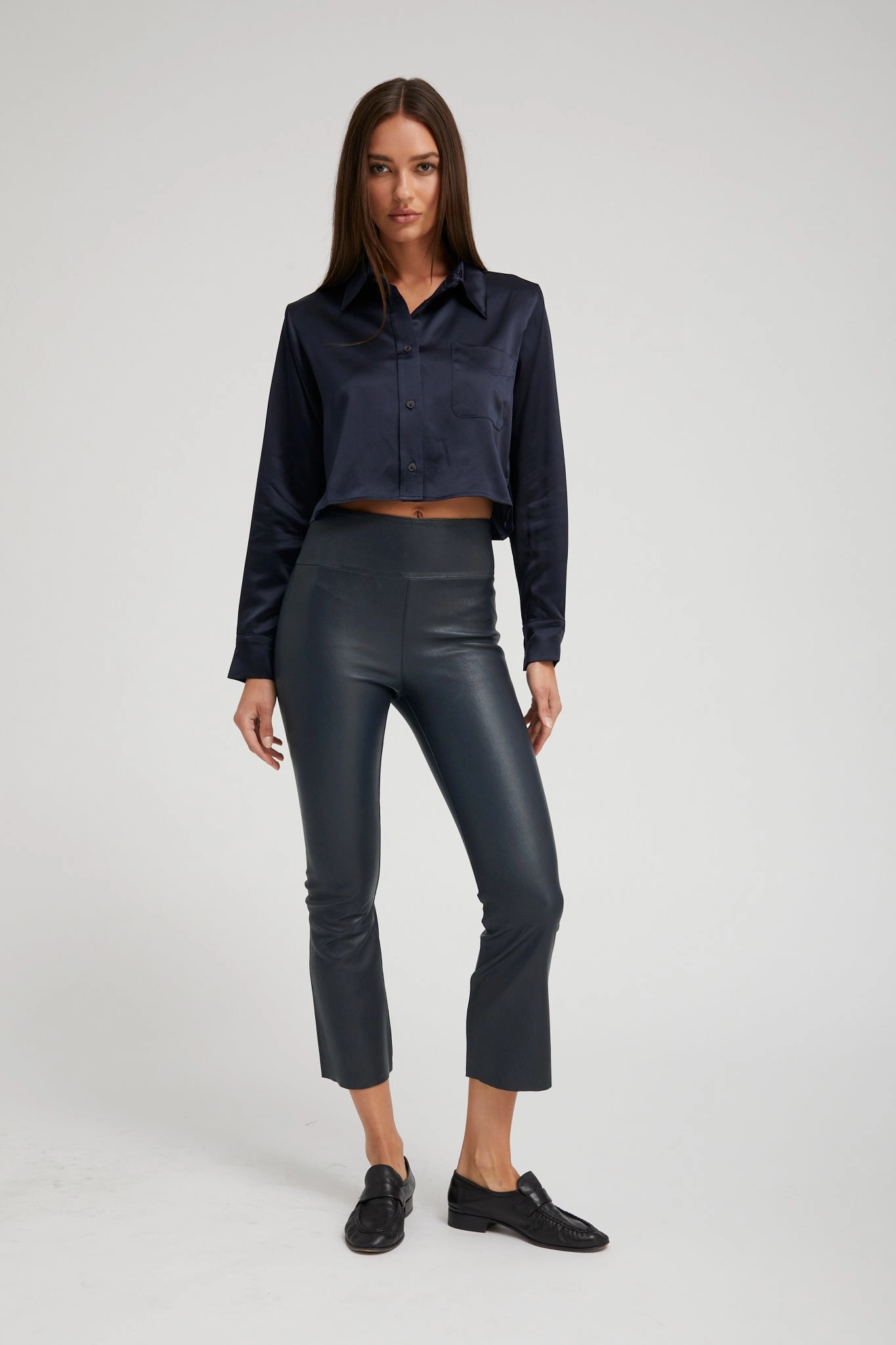 Athletic Wearable Midnight Leather Crop Flare