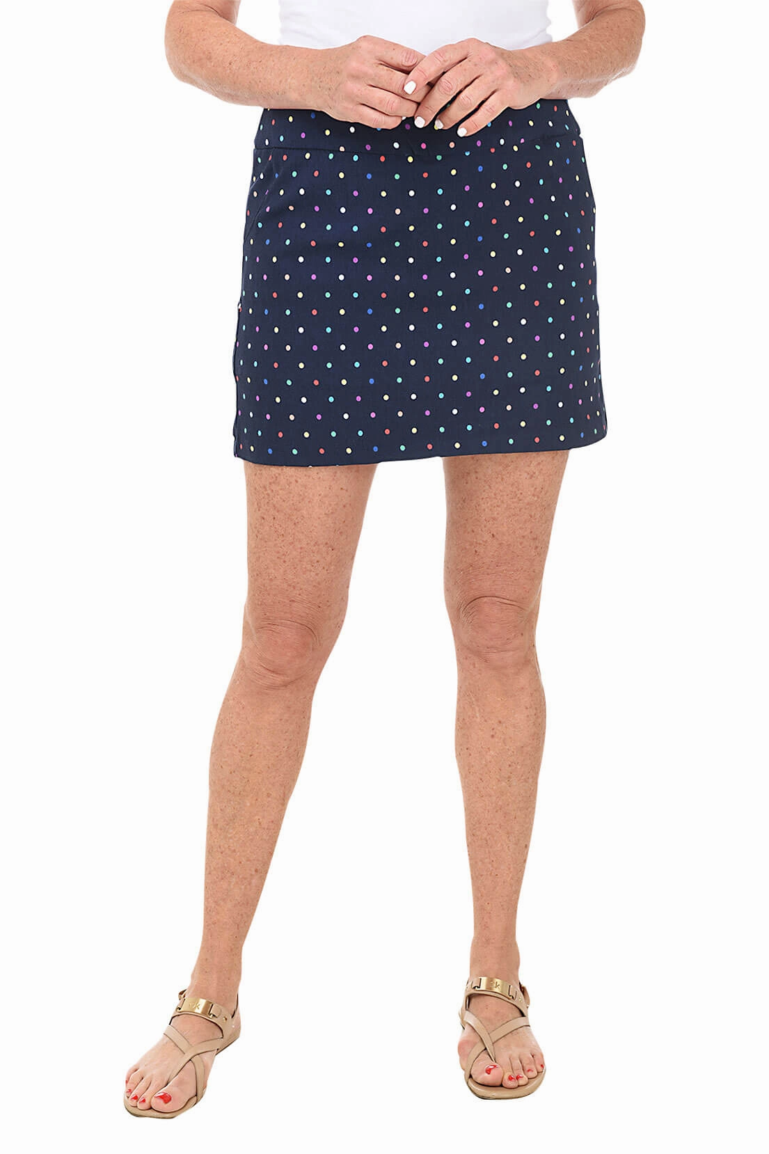 Navy Rainbow Dots Pull-On Skort Warm Weather Wear