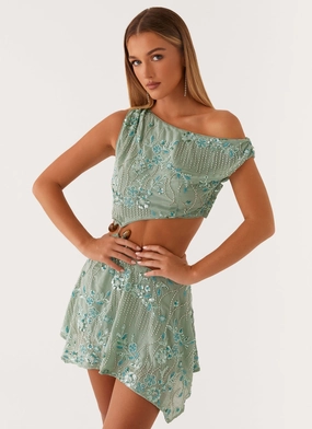 Aletta Sequin Mini Dress - Mint Perfectly Crafted Relaxed and Elegant