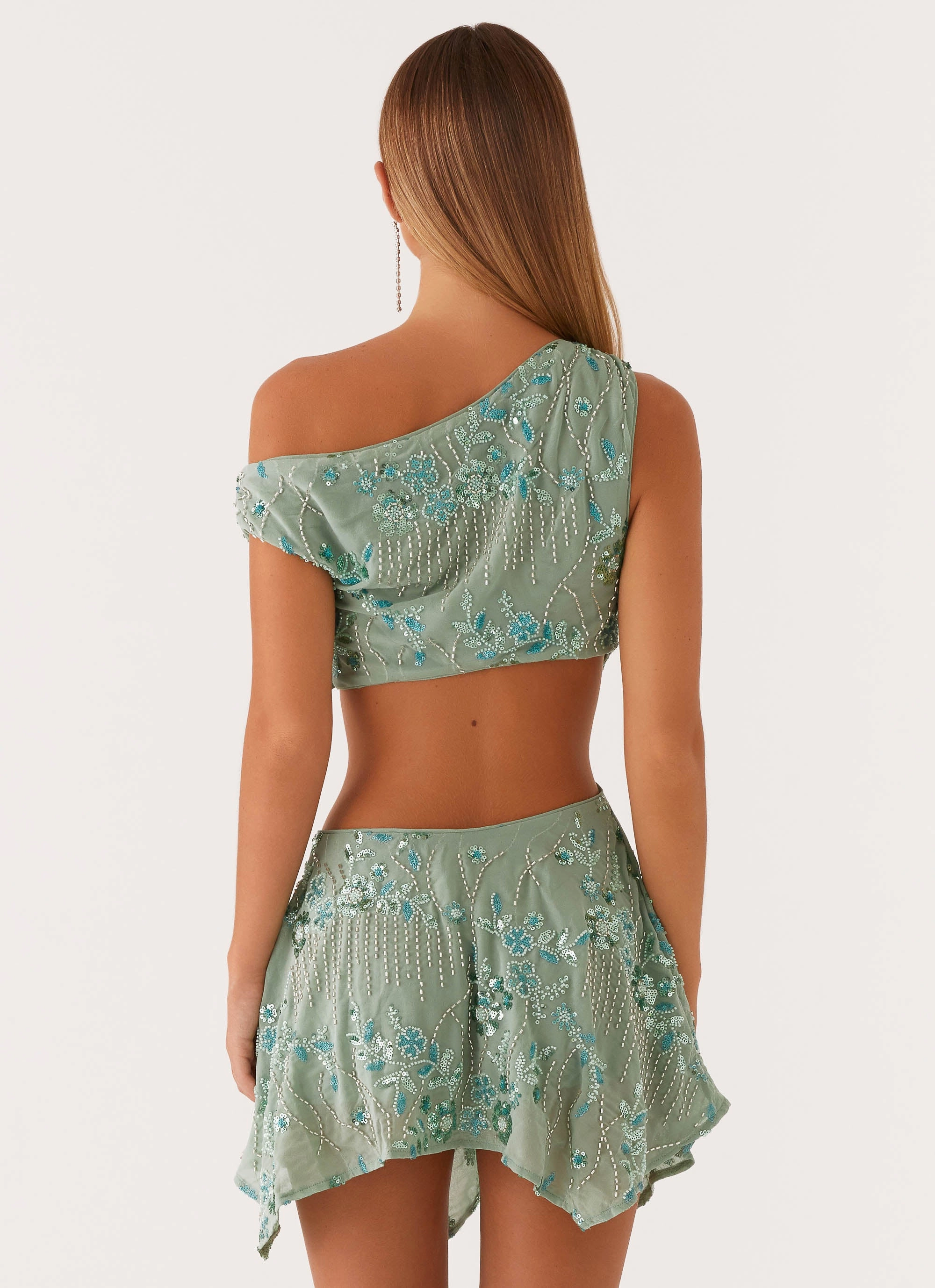 Aletta Sequin Mini Dress - Mint Bold Patterns Flowing Texture