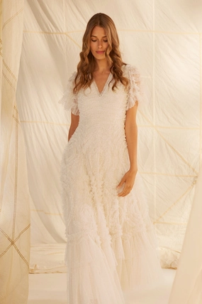 Luxe Fit Verity Ruffle V-Neck Gown