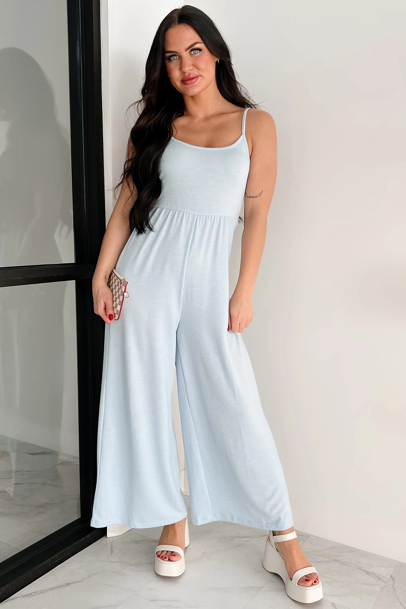 Light As Air Ribbed Wide Leg Jumpsuit (Ice Blue) Bold Design