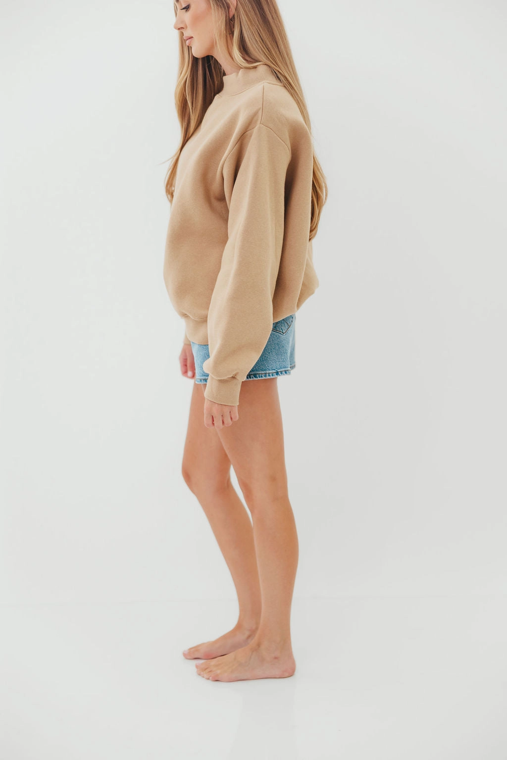 StretchFit Design Scout Wide Neck Fleece Sweatshirt in Tan