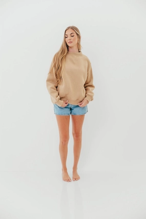 Scout Wide Neck Fleece Sweatshirt in Tan TurtleneckDesign Double Layered Fabric