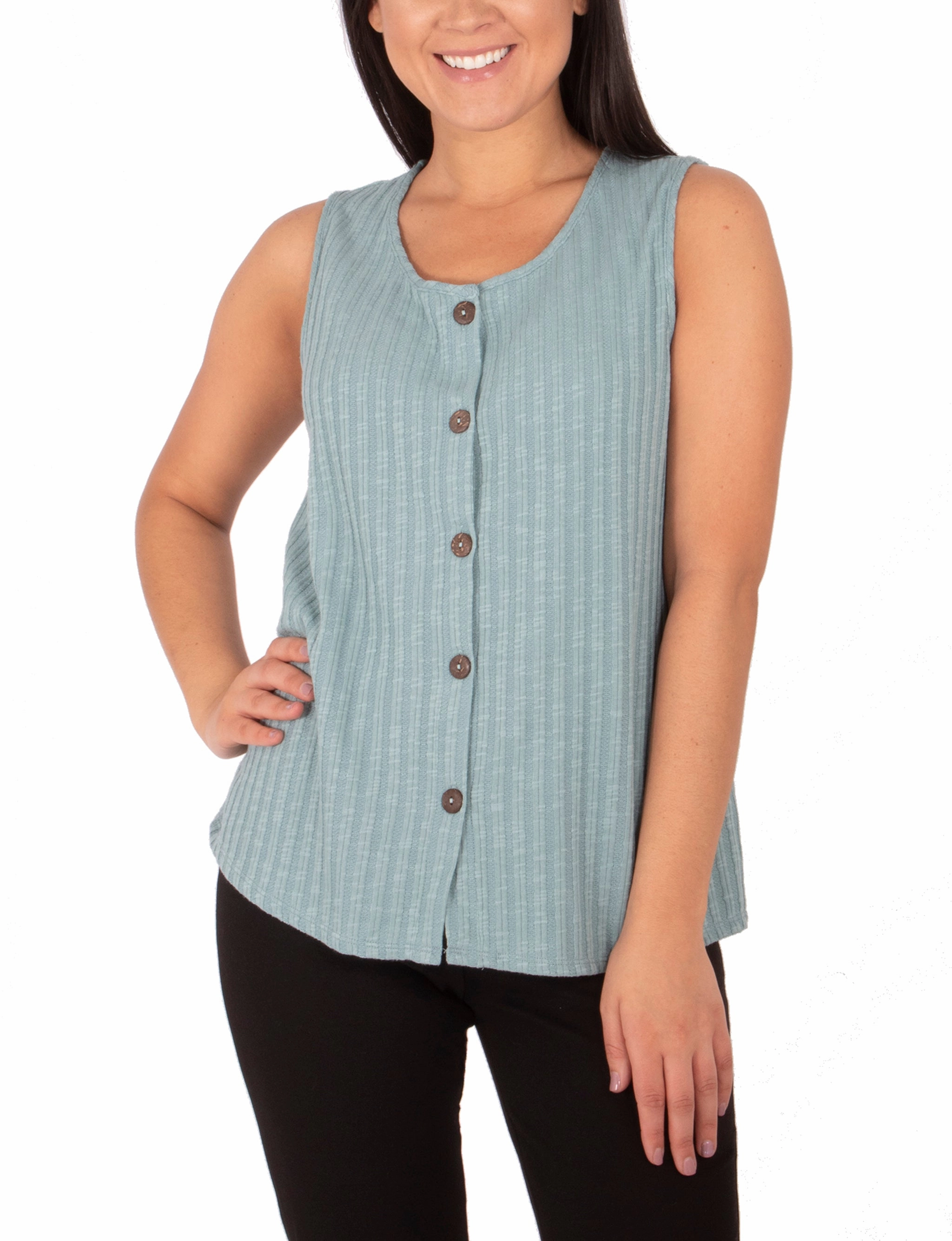 AbrasionResistant Fabric Sleeveless Button Front Top