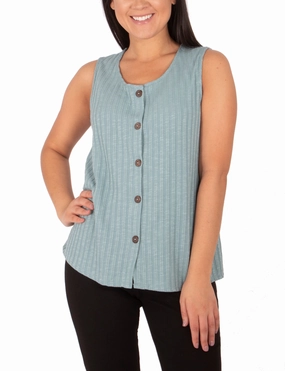 Sleeveless Button Front Top Hidden Pocket Design