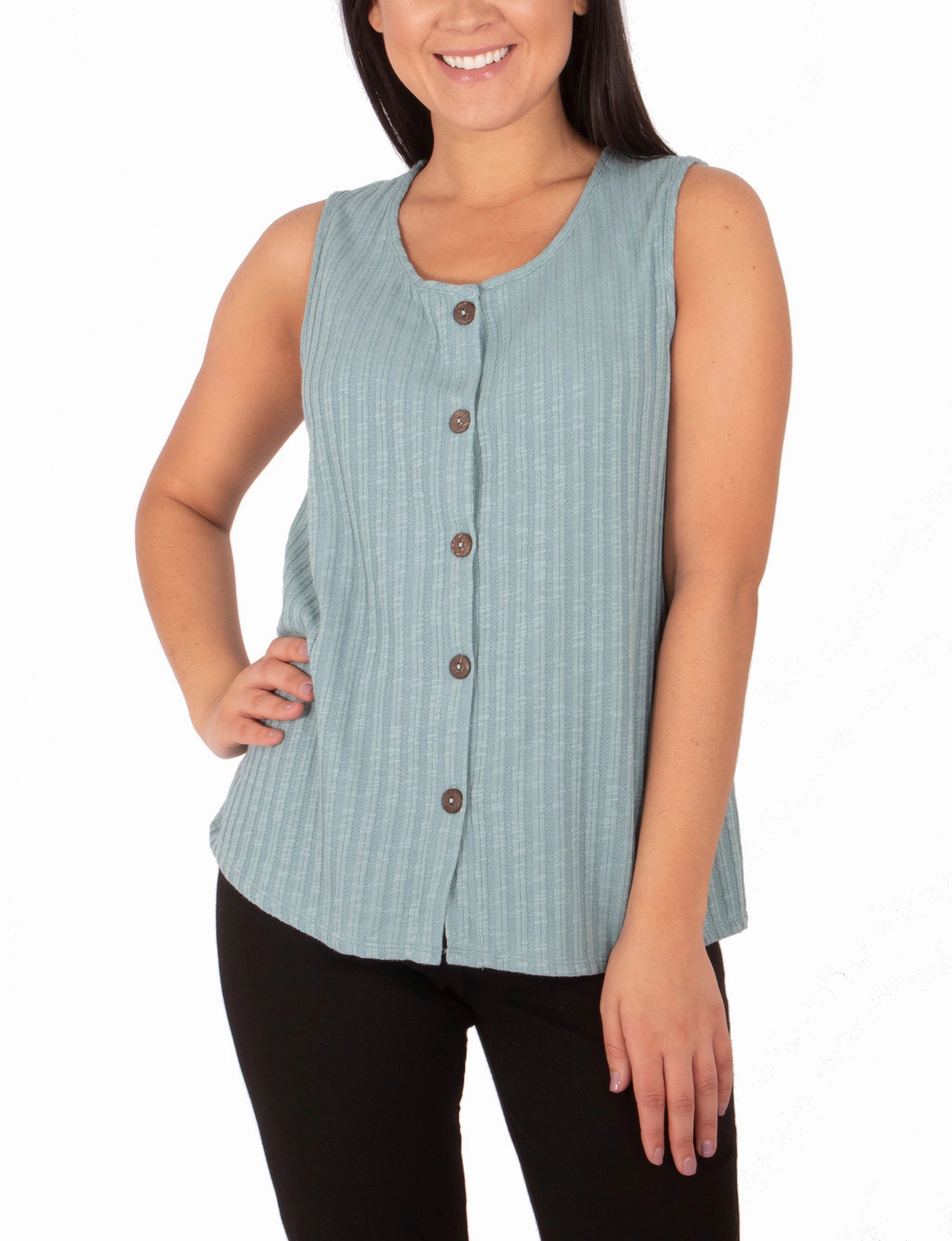 Sleeveless Button Front Top Breathable Construction