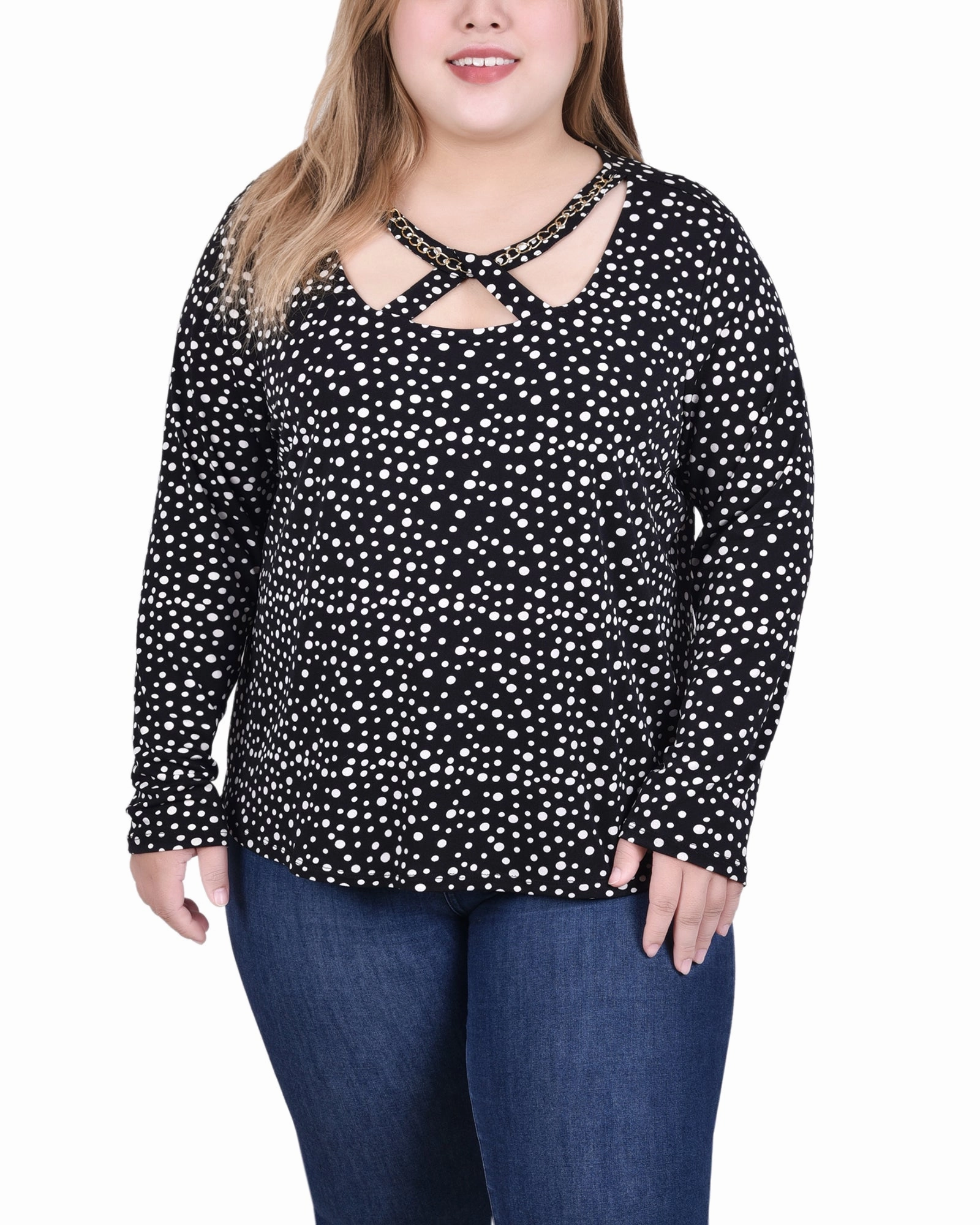 Butter Soft Handfeel Long Sleeve Jeweled Neck Top