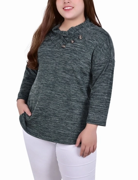 Bamboo Derived Material Everyday Jacket Plus Size 3/4 Sleeve Crossover Cowl Neck Top