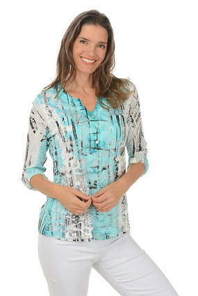 FadeResistant Cozy Blouse Petite Sketch Lines Double Pocket Burnout Blouse