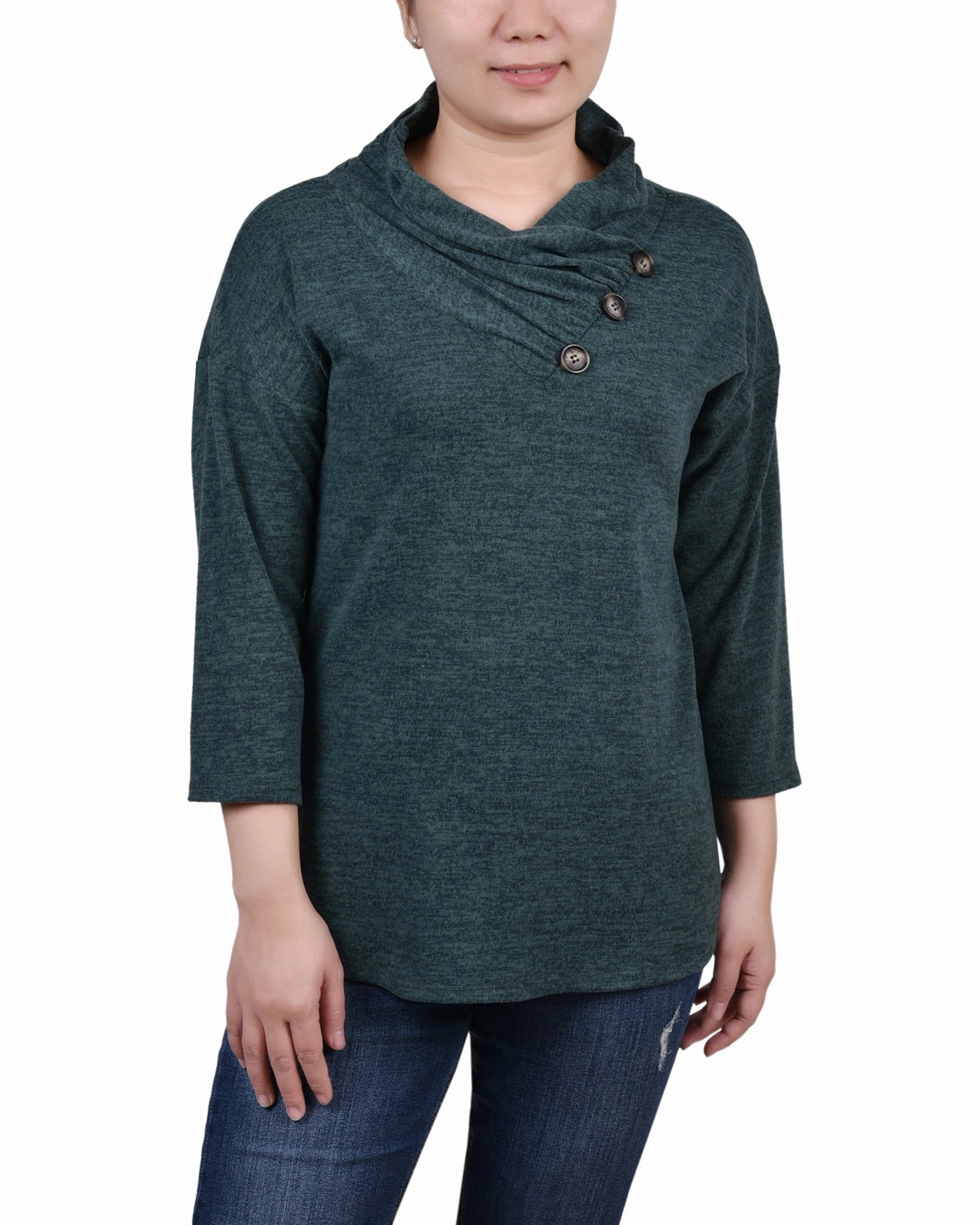 3/4 Sleeve Crossover Cowl Neck Top EthicallySourcedMaterial