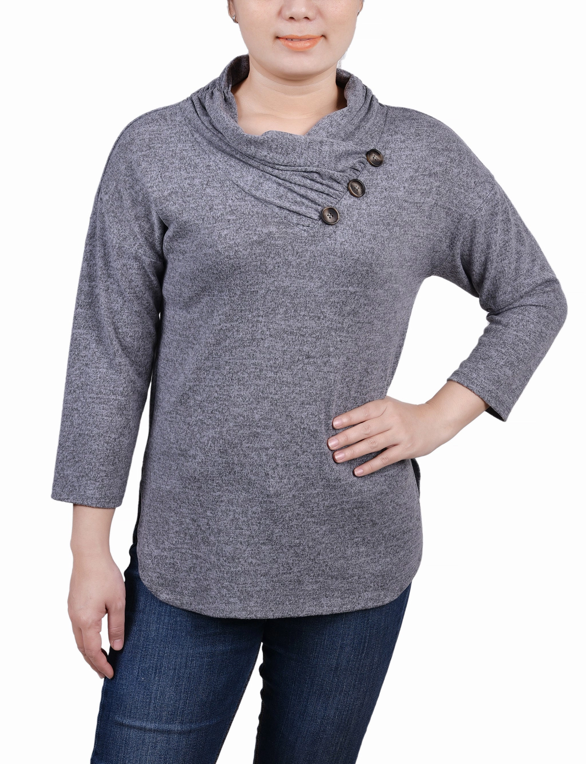 3/4 Sleeve Crossover Cowl Neck Top OdorResistantTreatment Comfortable Cotton
