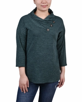 Fashionable Shirt ContouredPanels 3/4 Sleeve Crossover Cowl Neck Top