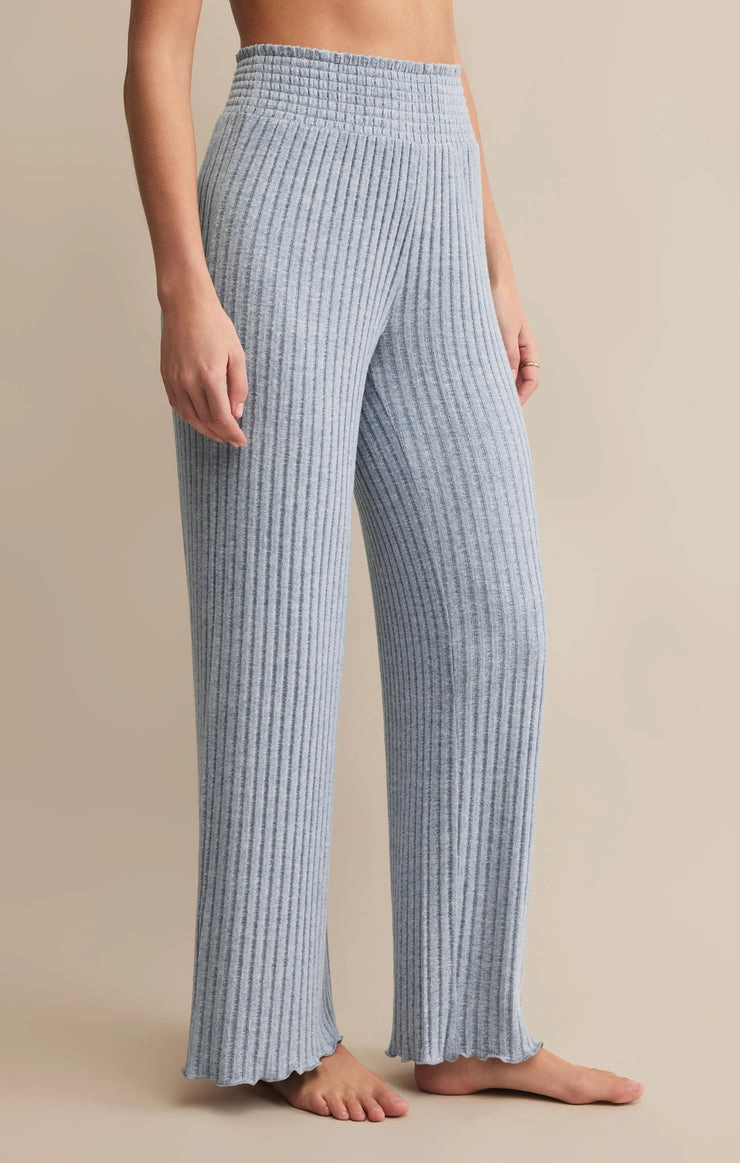 Dawn Smocked Rib Pant in Light Denim Soft Interior