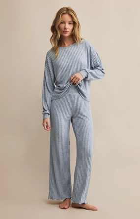 Dawn Smocked Rib Pant in Light Denim Stylish Cut SmoothZipper