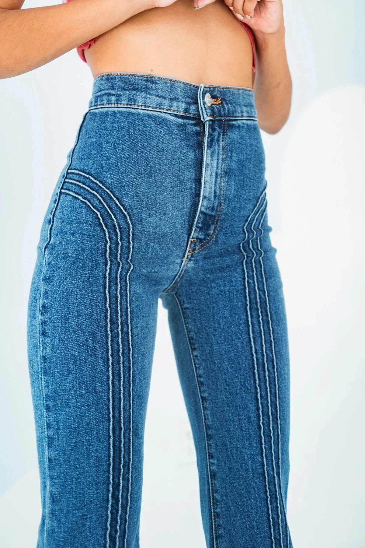 Rollergirl Flares / Blue Clue Wash High Rise Sleek Comfort