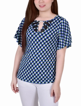 ErgonomicShape Petite Mesh Flutter Sleeve Knit Top