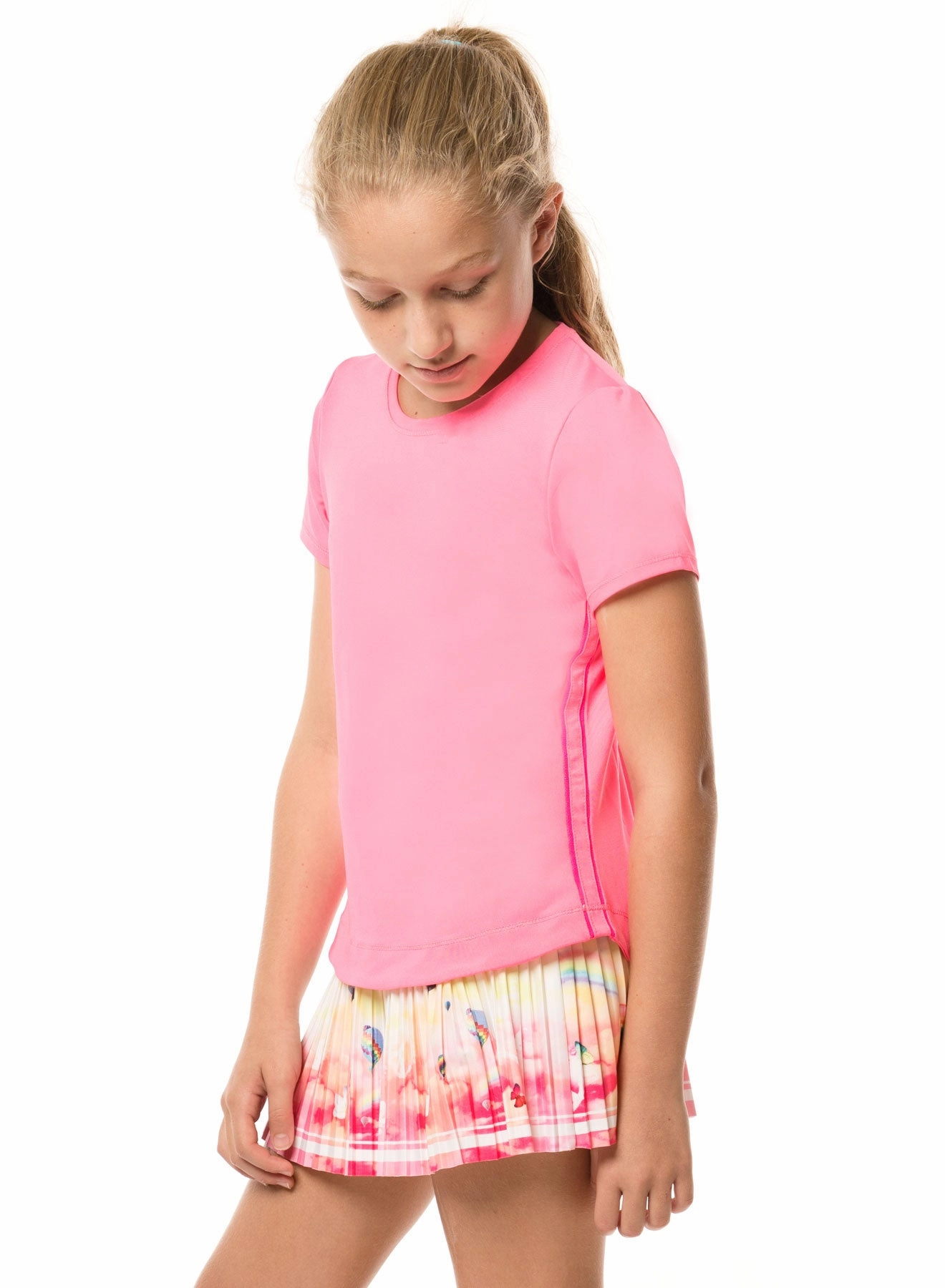 Overlock Edging DoubleLayered Neckline Dynamic High-Low Short Sleeve