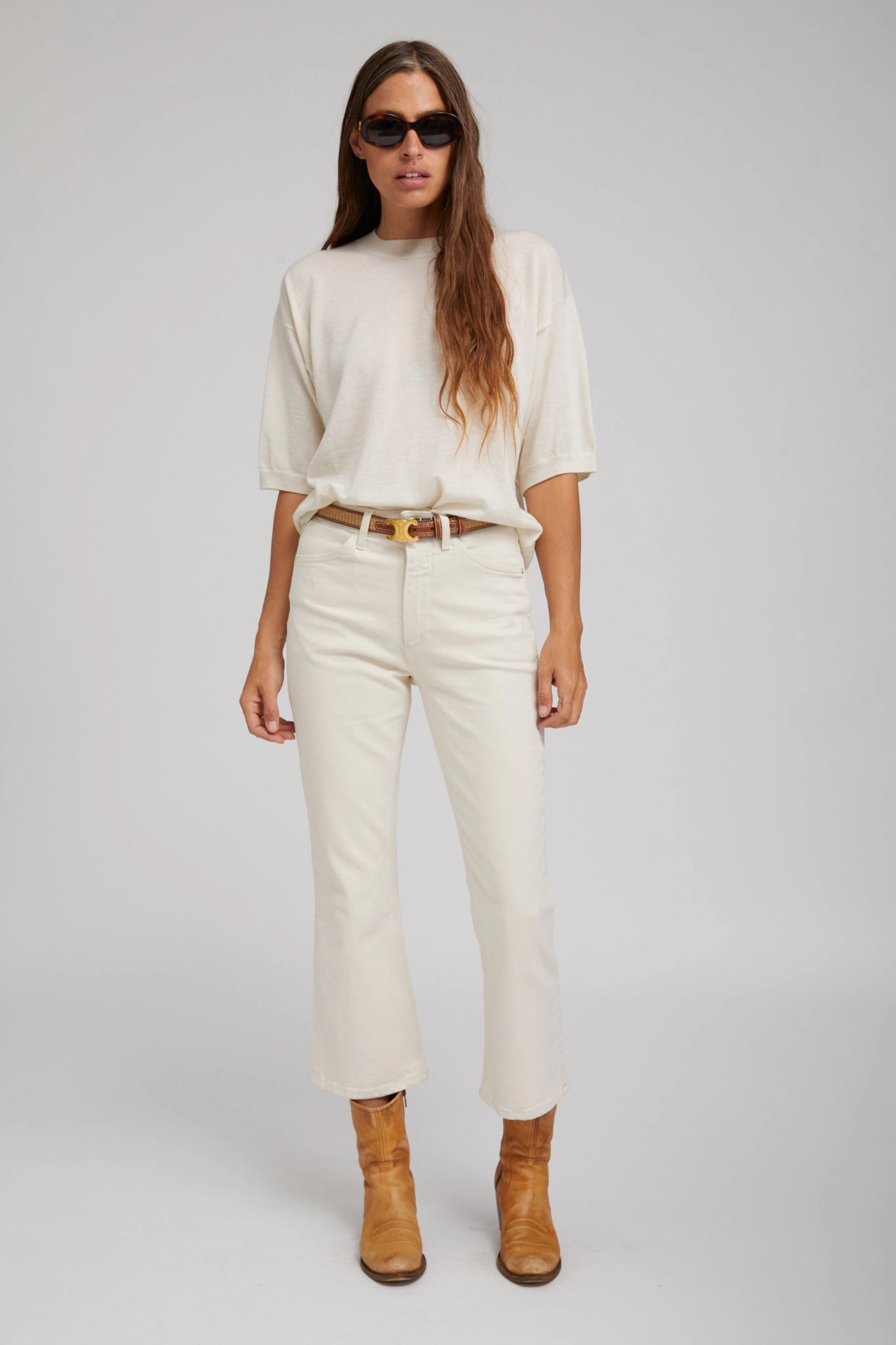 HighDensity Weave Earhart Crop Flare Denim