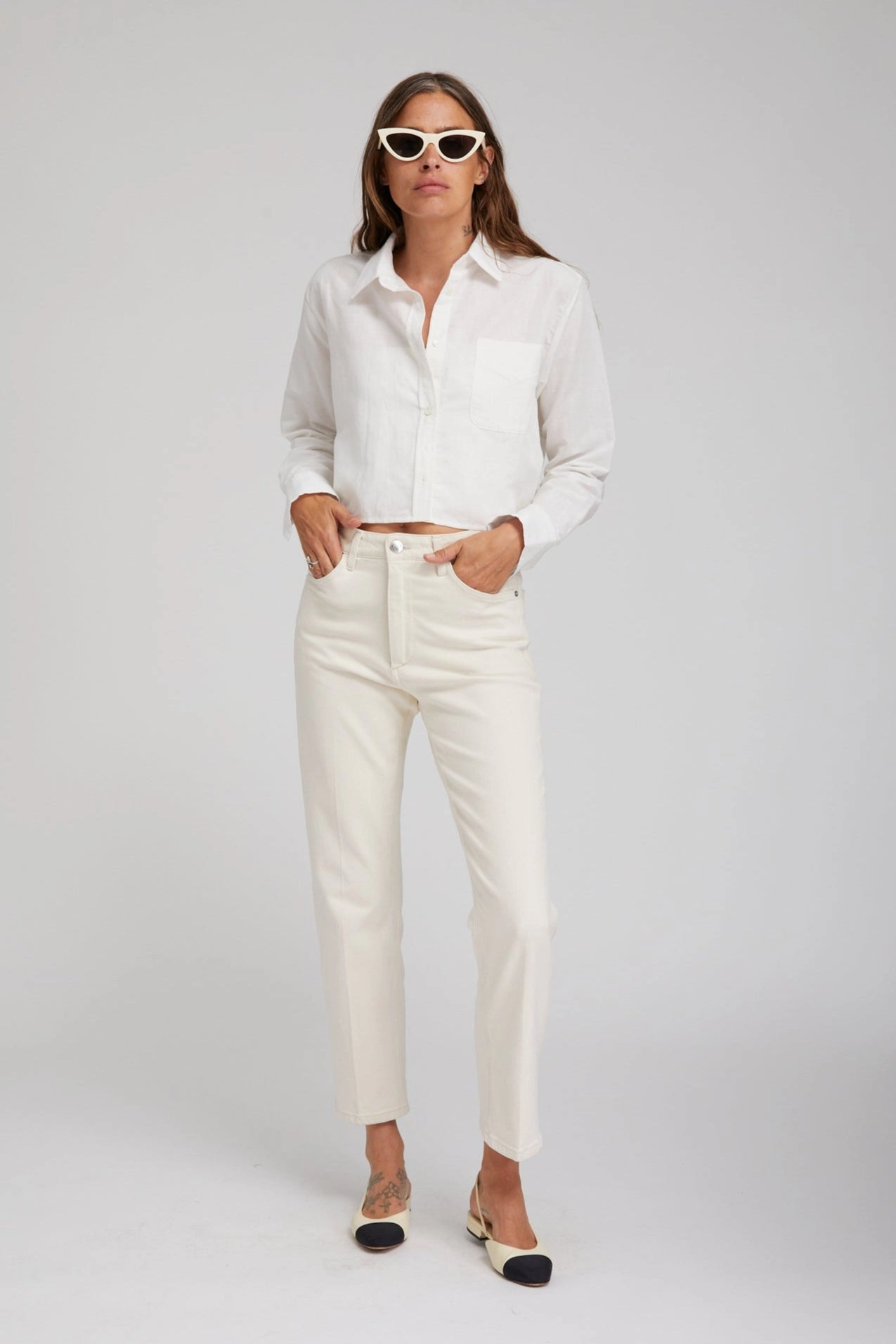 Earhart Cropped Straight Leg Denim ButtonlessClosure