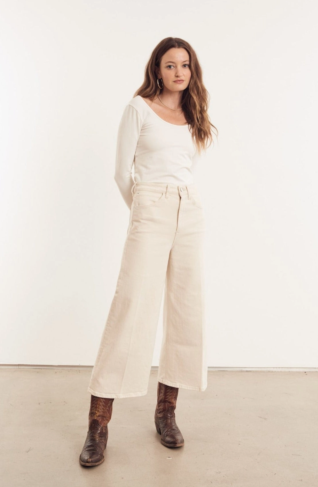Hidden Zipper Pocket Earhart Culotte Denim