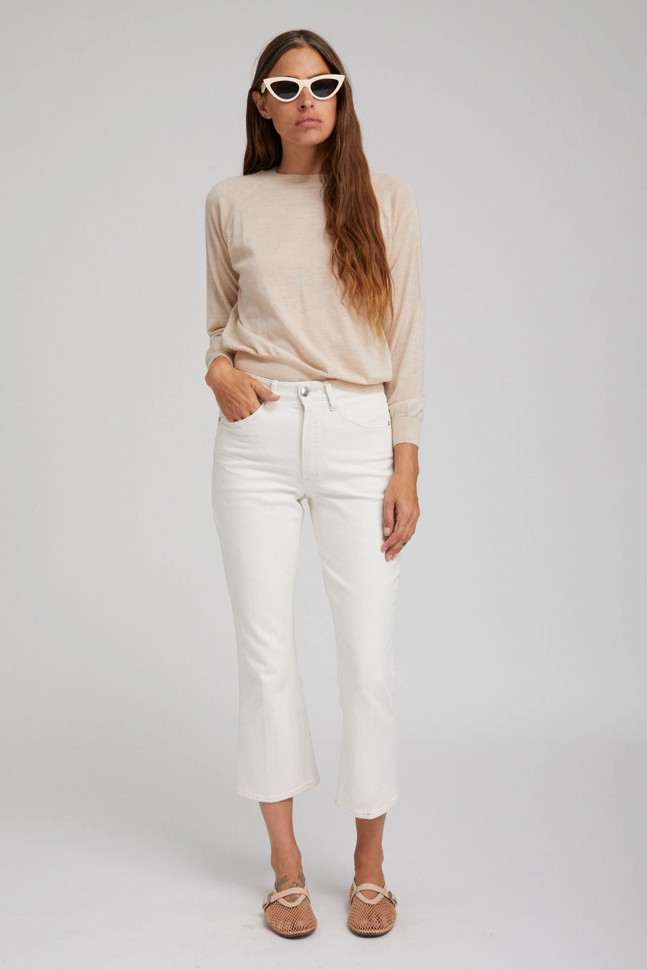 Circular Knit Technique Earhart Off White Crop Denim