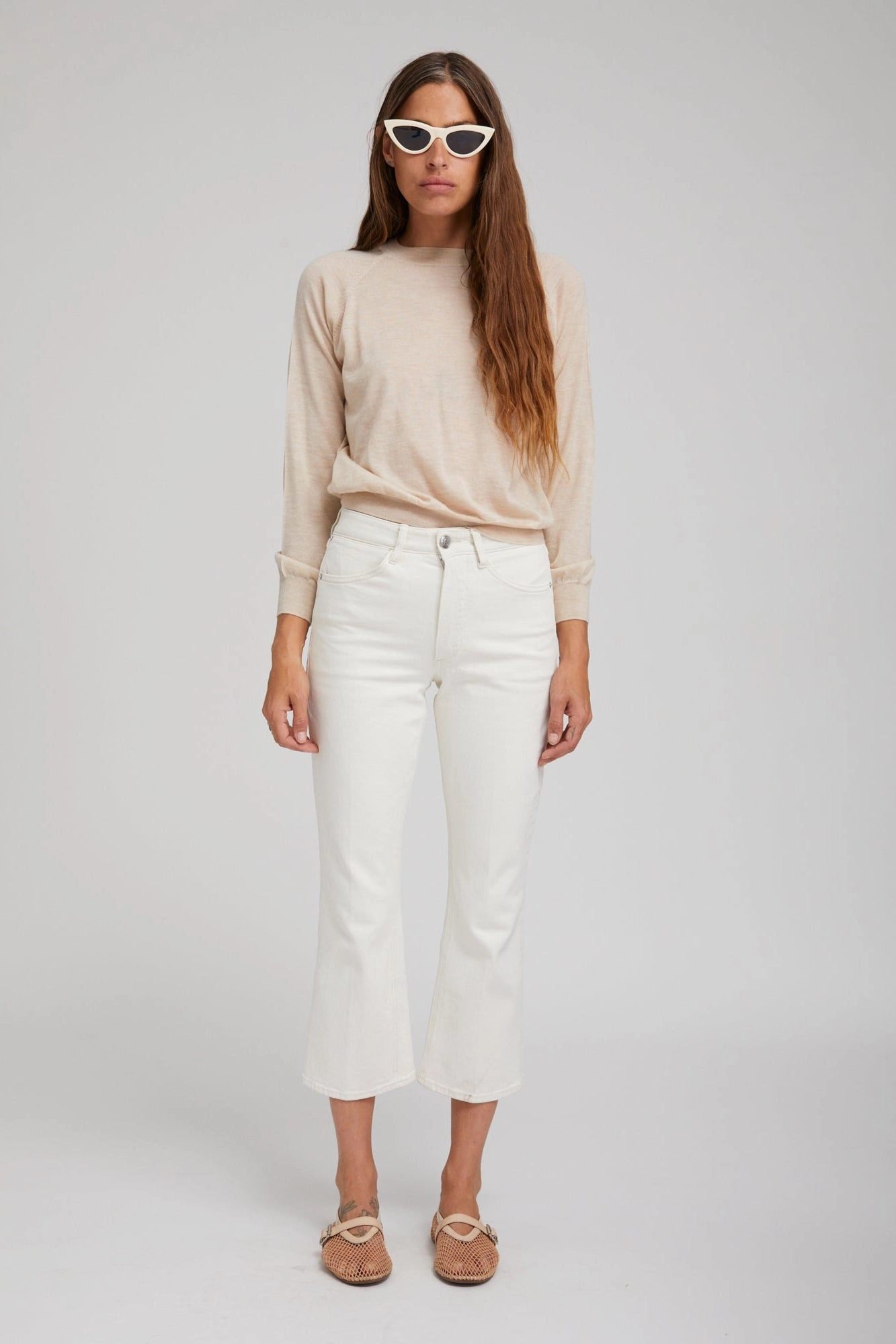 Earhart Off White Crop Denim Formal top
