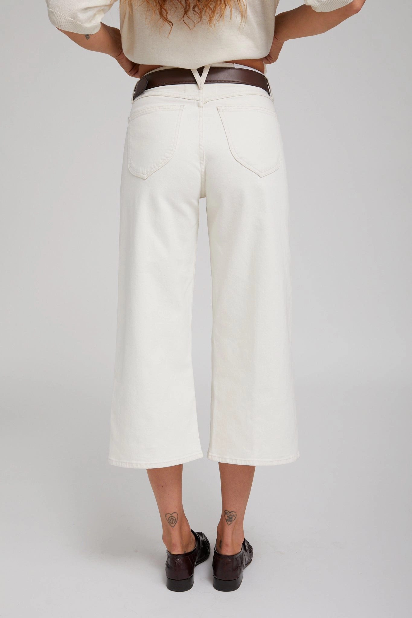 Lightweight Fabric Unlined Design Earhart White Denim Culotte Pants
