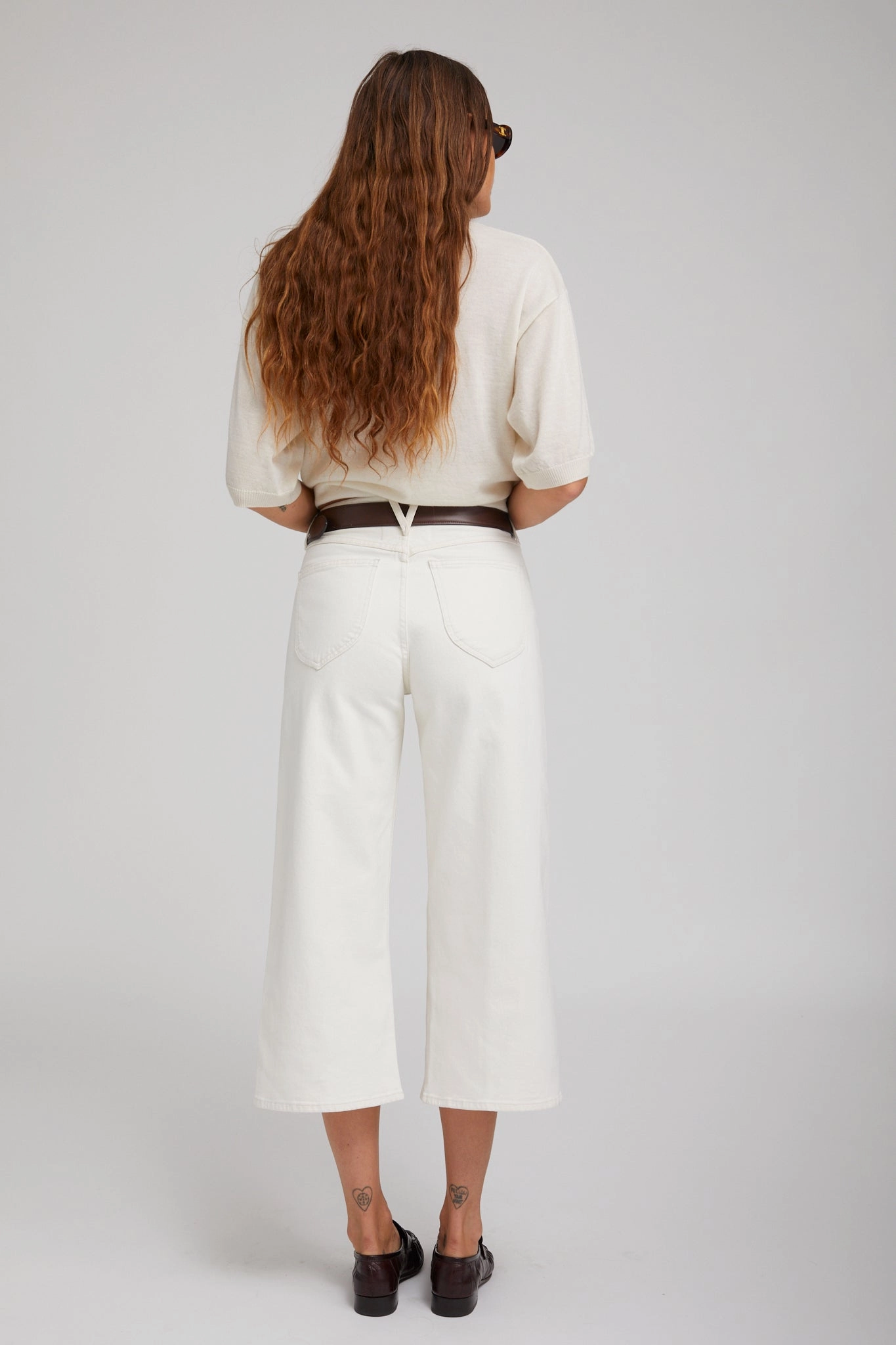 Earhart White Denim Culotte Pants Circular Knit Technique