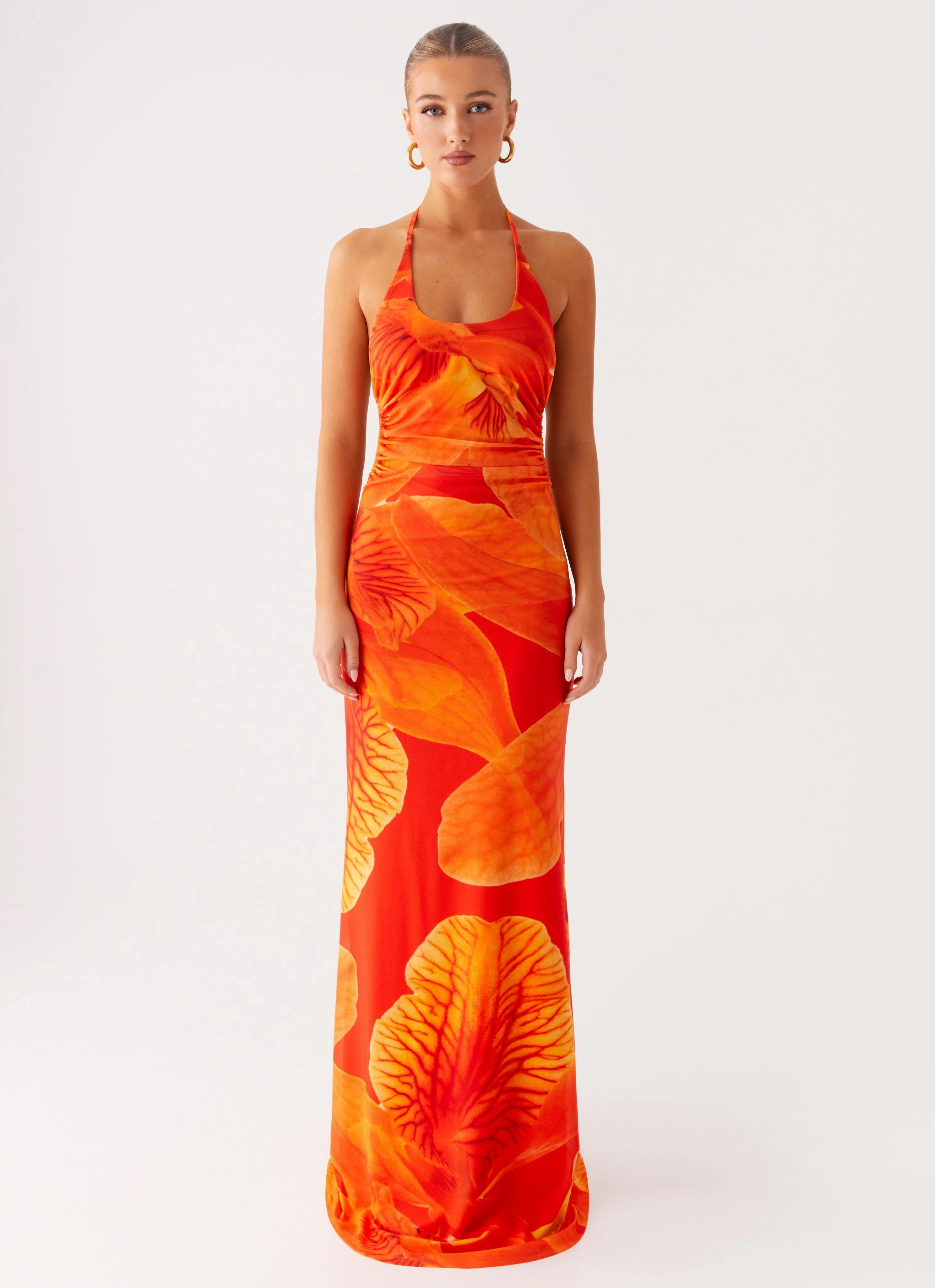 Palawan Mesh Maxi Dress - Orange Floral Lounge Vibe Casual and Smart