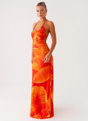 Palawan Mesh Maxi Dress - Orange Floral Silky Movement