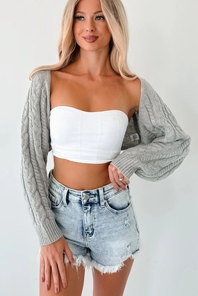 Everyday Fashion Ease Your Mind Cable Knit Bolero Shrug (Heather Grey)