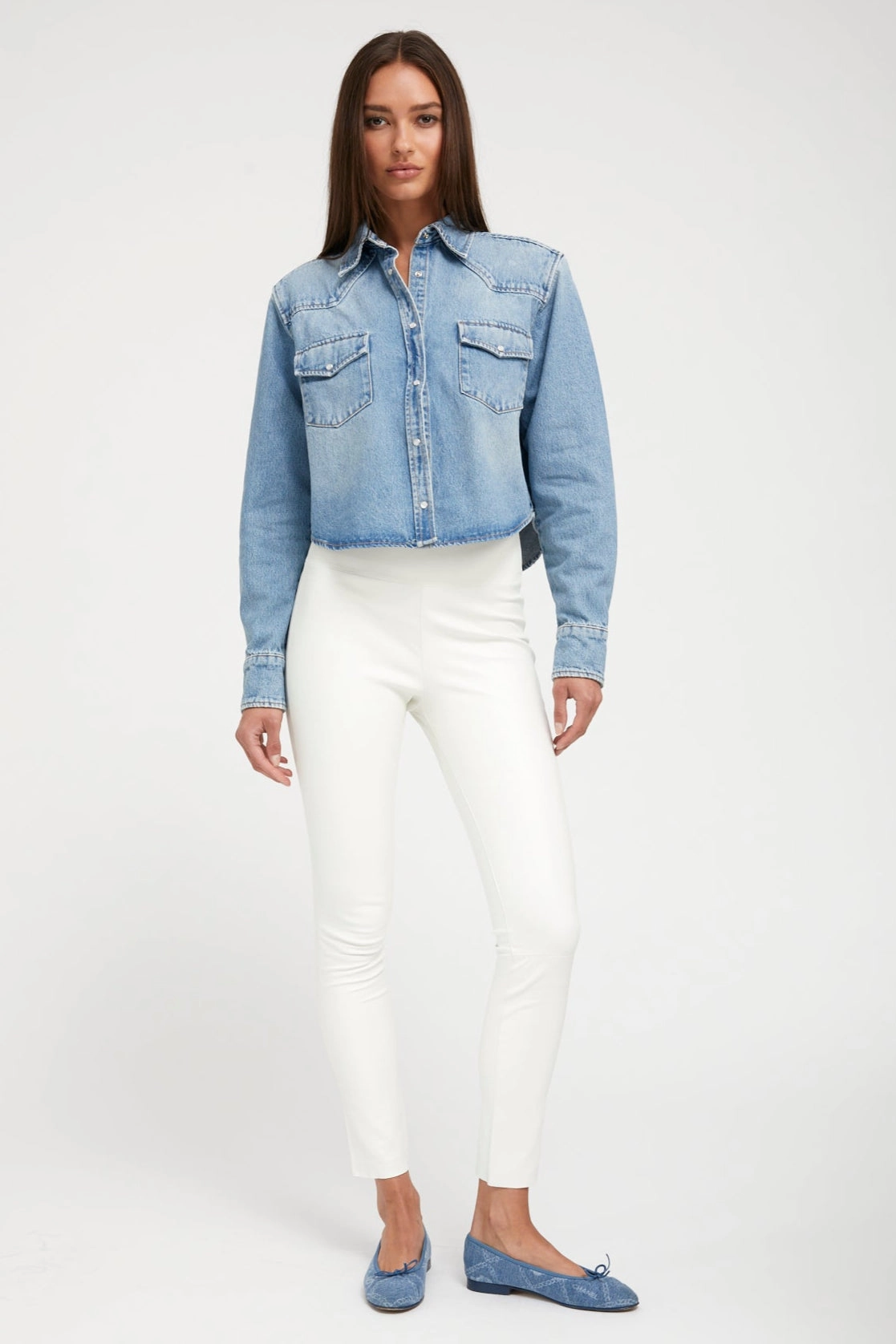 Stretch Material Perfect Fit Paradis Denim Cropped Western Button Down