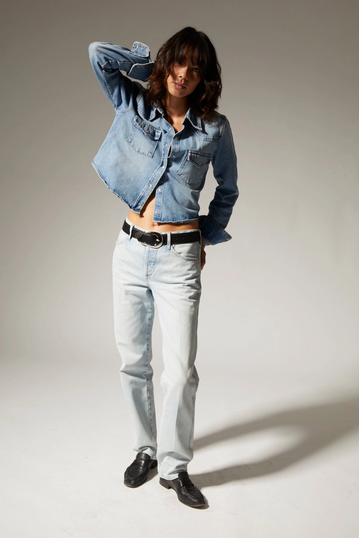 Paradis Denim Cropped Western Button Down Outdoor activities Minimal Comfort