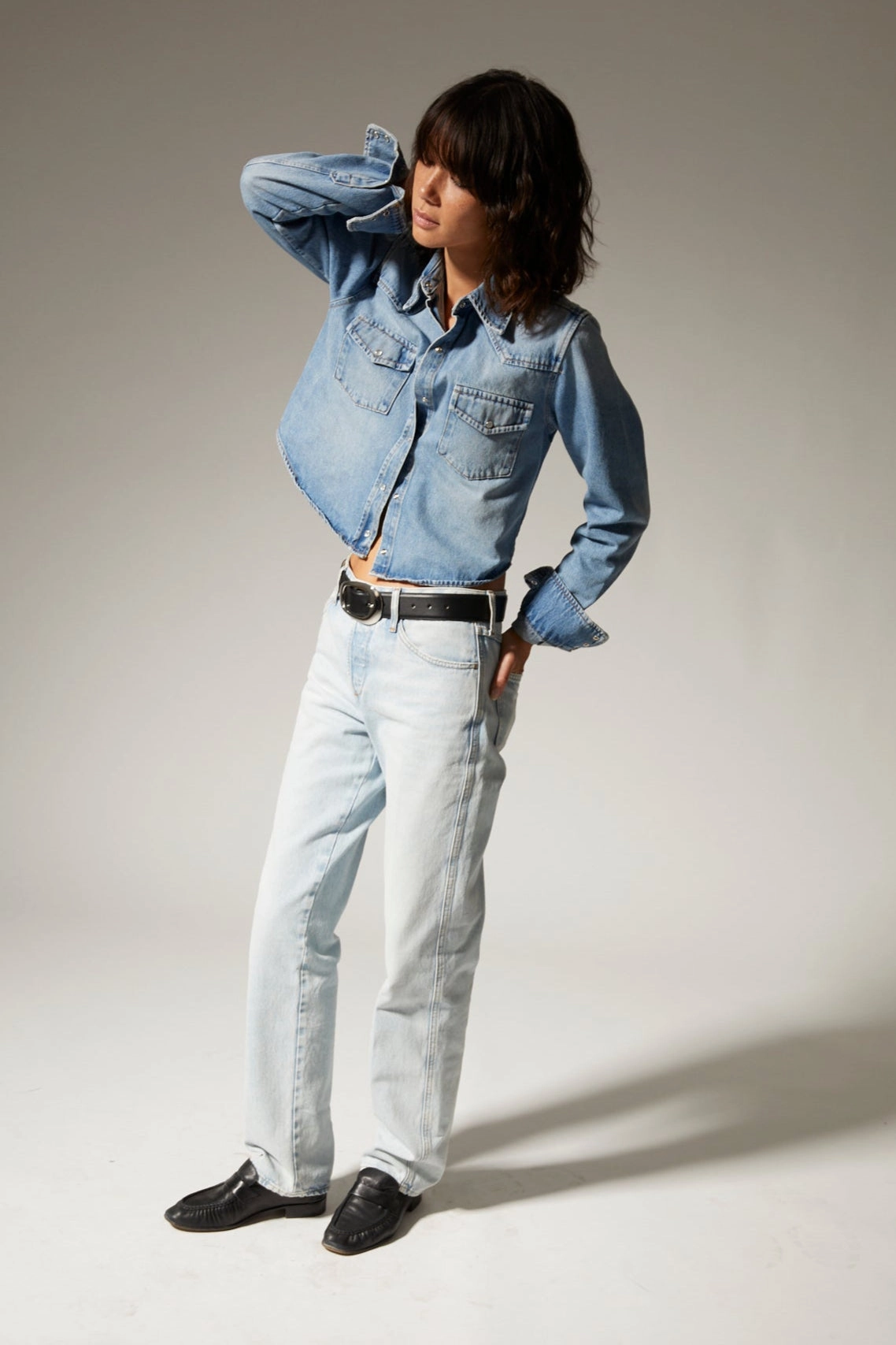 Paradis Denim Cropped Western Button Down Versatile Fit Urban Flex
