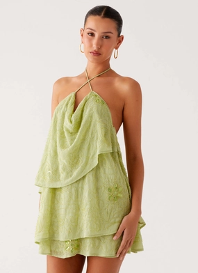 Sheer Element On The Go Beaded Mini Dress - Mint
