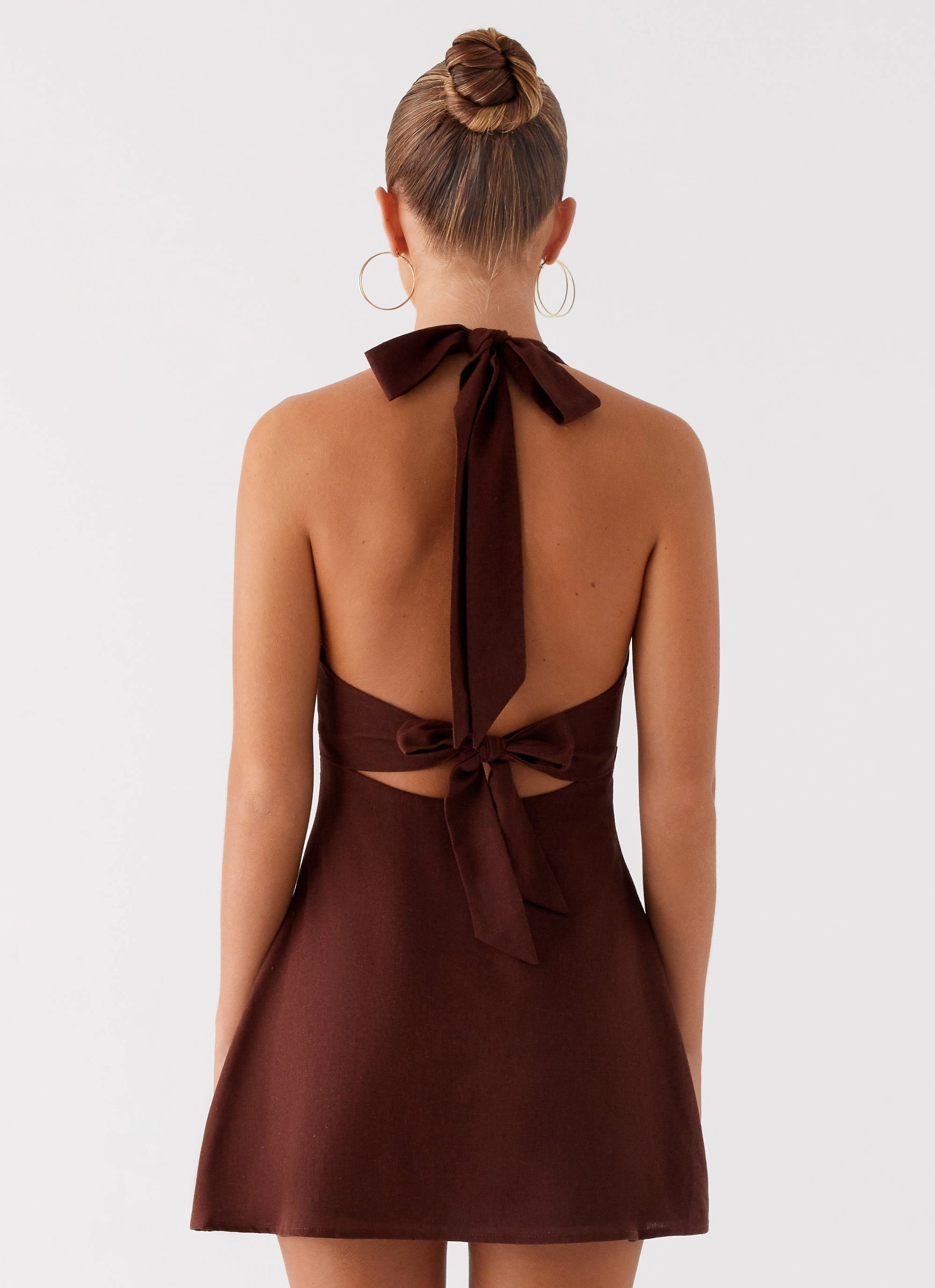 Heavy Hearted Linen Mini Dress - Brown Versatile Comfort Wear Petite friendly