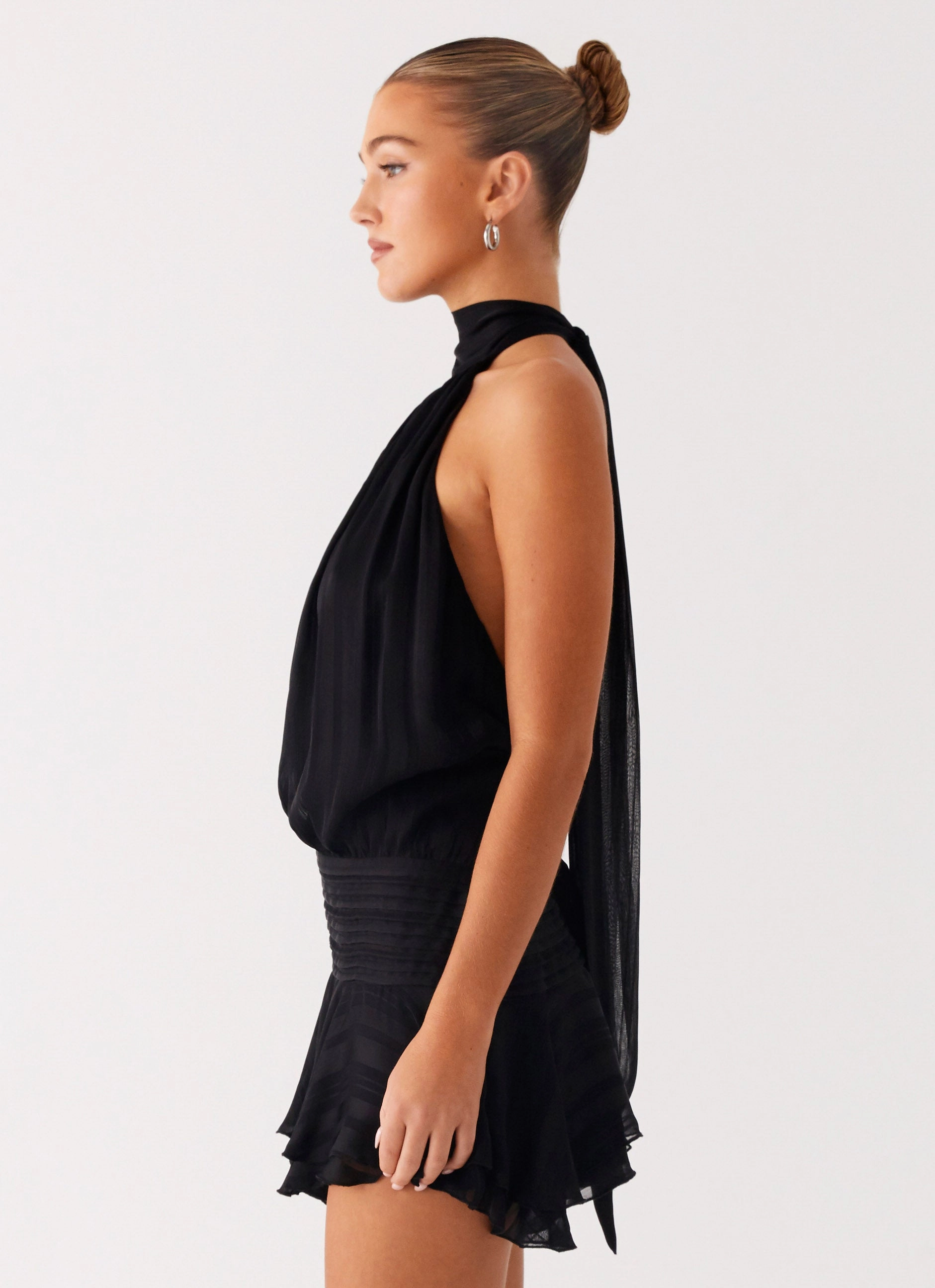 Polite Vibe Subtle Charm Willow Chiffon Mini Dress - Black