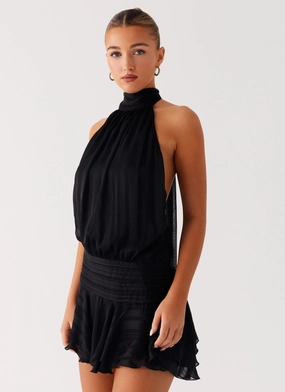 Willow Chiffon Mini Dress - Black Mood Focused