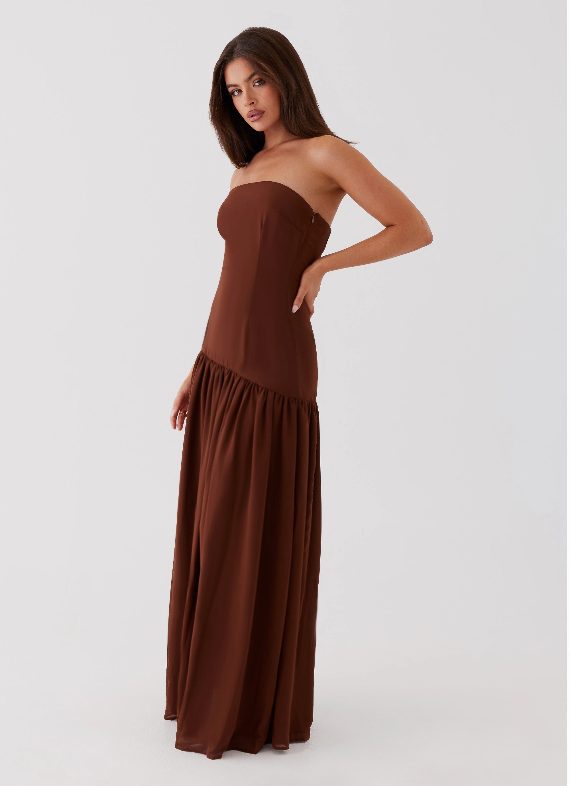 Silky texture Eden Strapless Maxi Dress - Brown