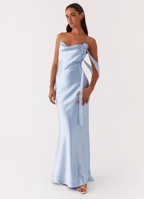 Event Favorite Smart and Relaxed Too Sweet Satin Maxi Dress - Blue
