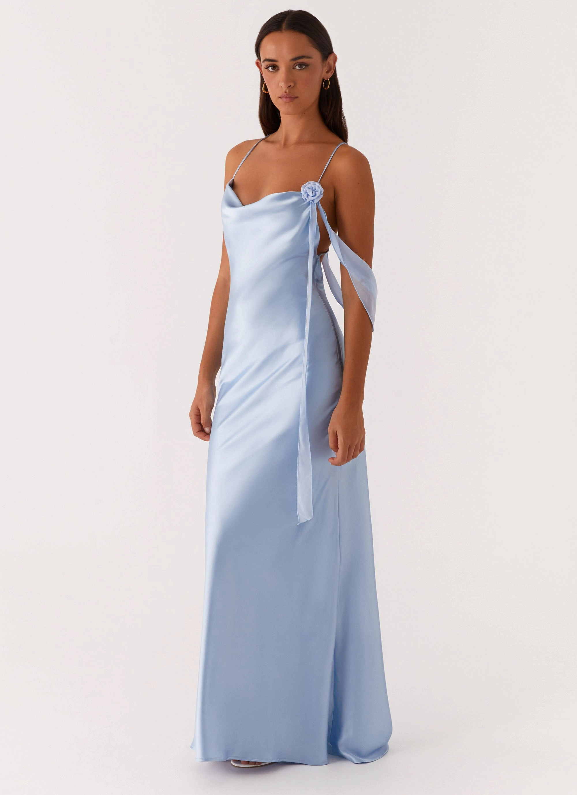 Too Sweet Satin Maxi Dress - Blue Smart Glide Elegant Charm