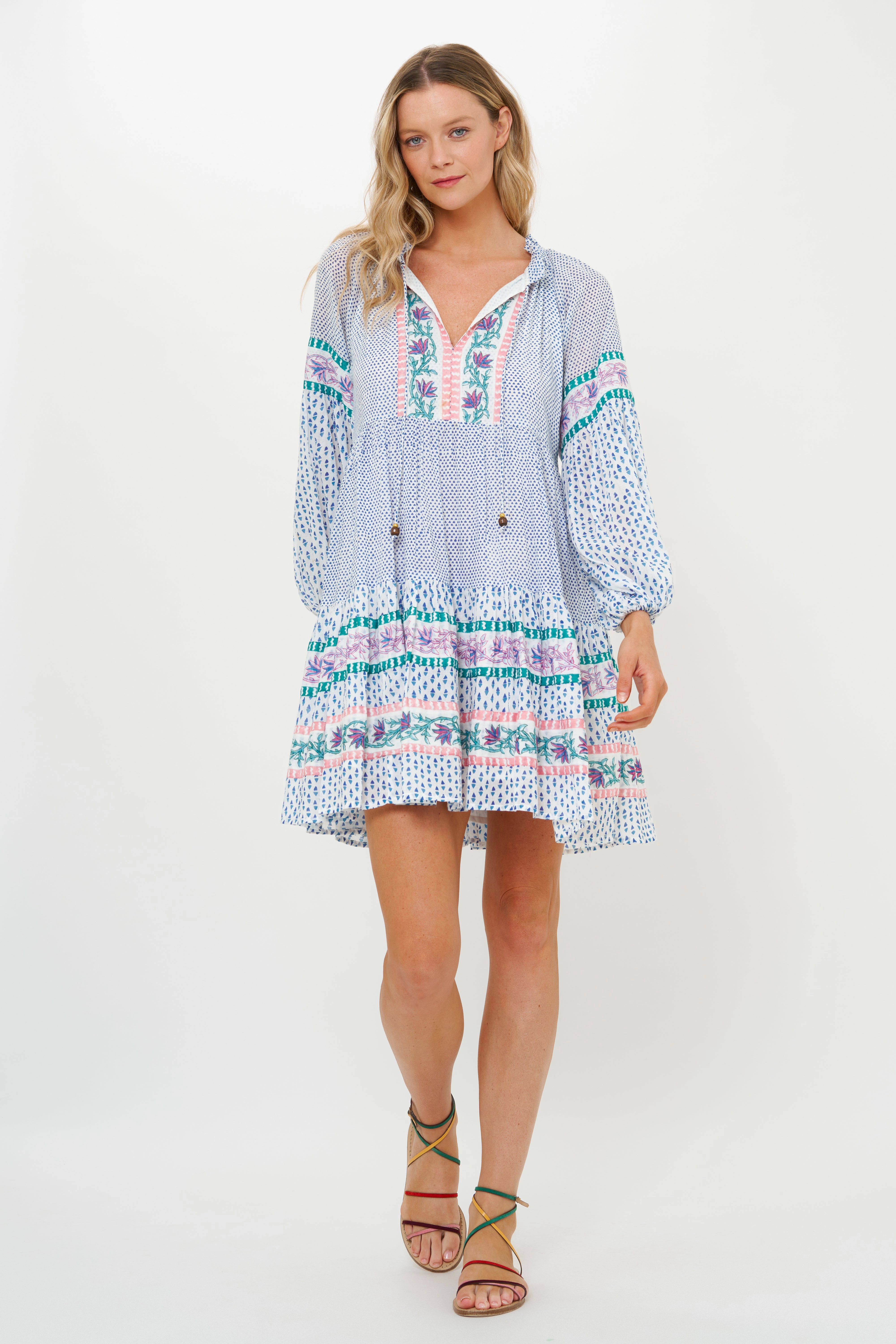 Balloon Sleeve Short Jungi Blue Dress Flattering Fit Wear Smart Look