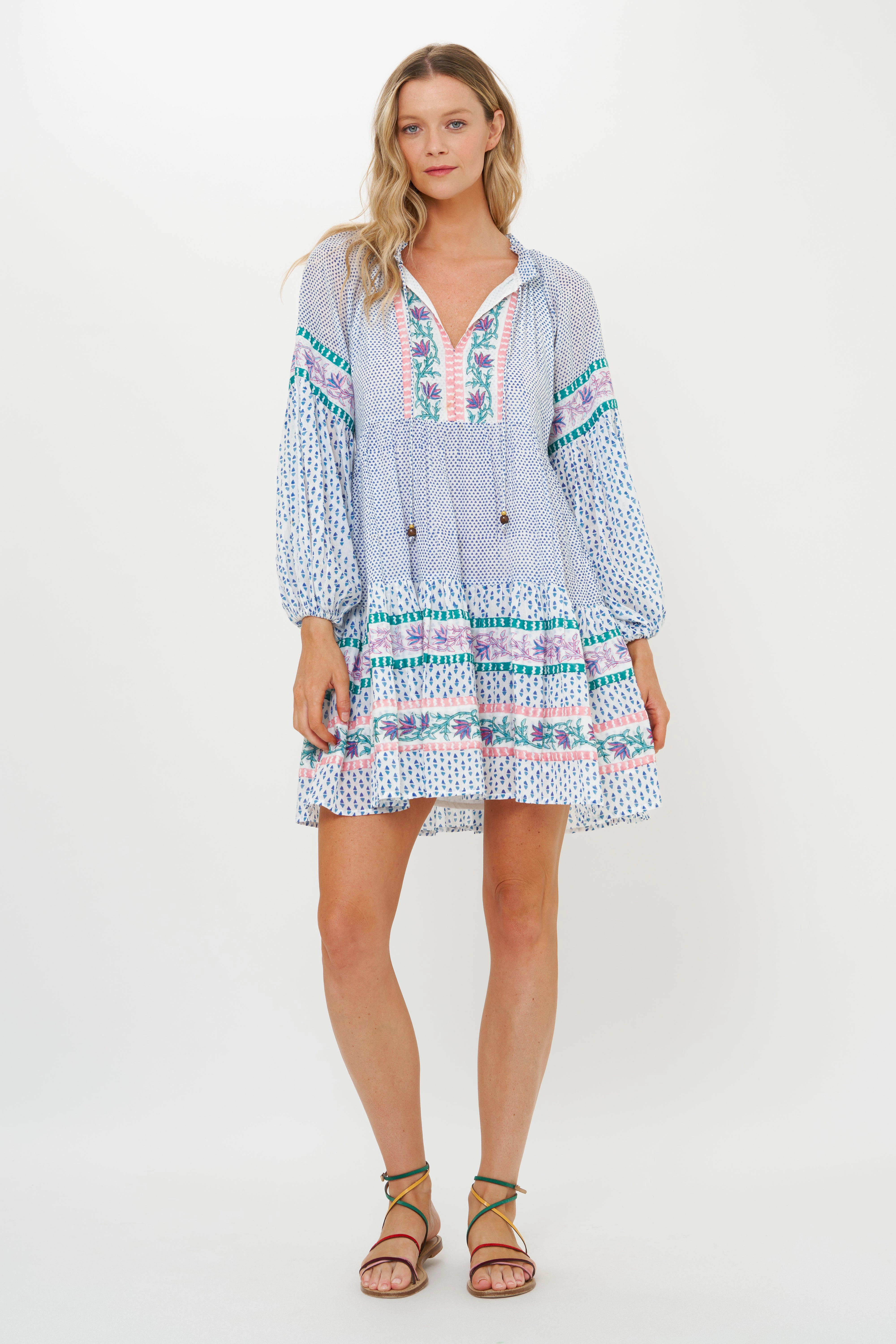 Calm Lines Calm Texture Balloon Sleeve Short Jungi Blue Dress