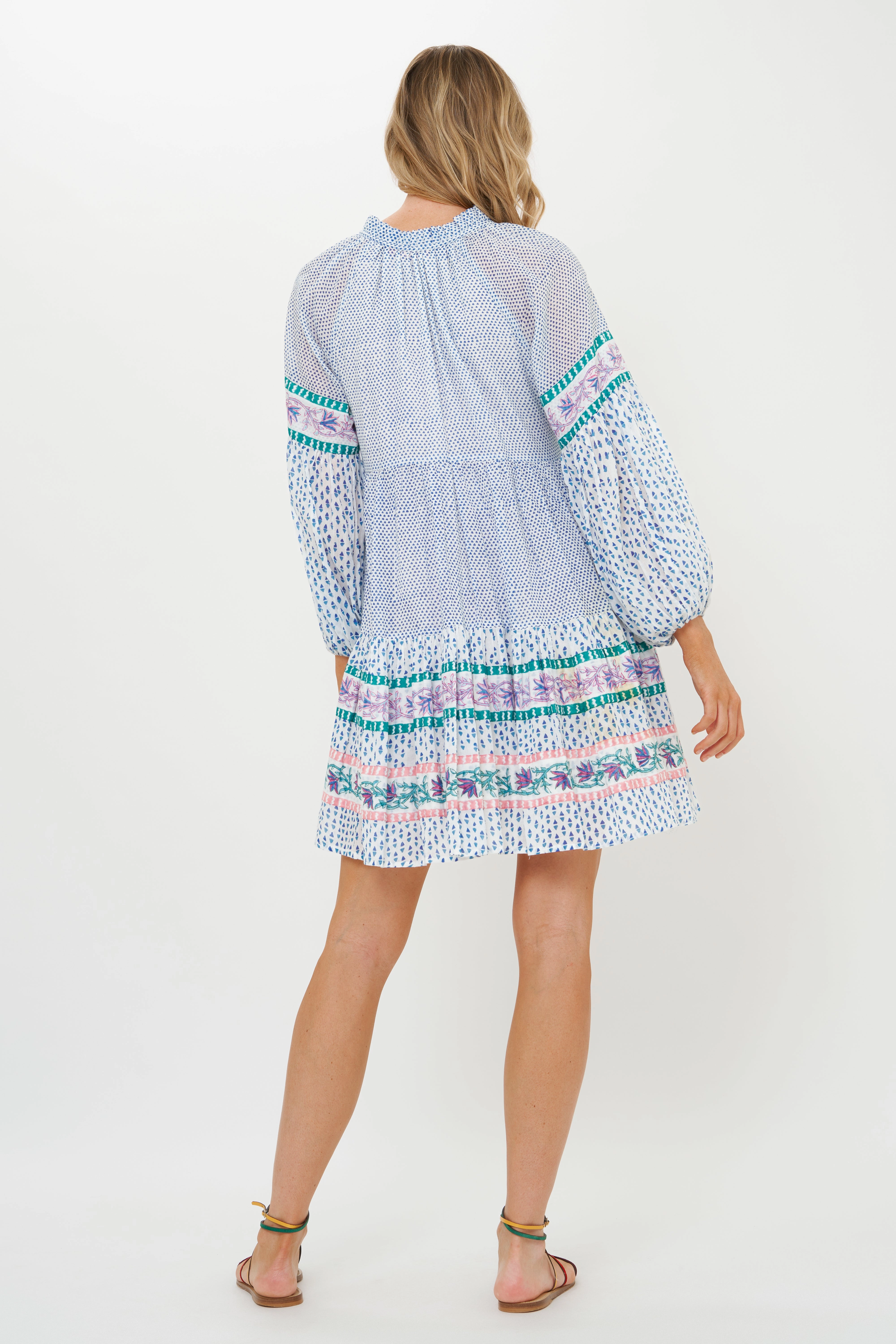 Balloon Sleeve Short Jungi Blue Dress Seasonal Fit Comfortable Design