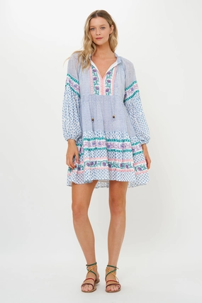 Calm Lines Calm Texture Balloon Sleeve Short Jungi Blue Dress