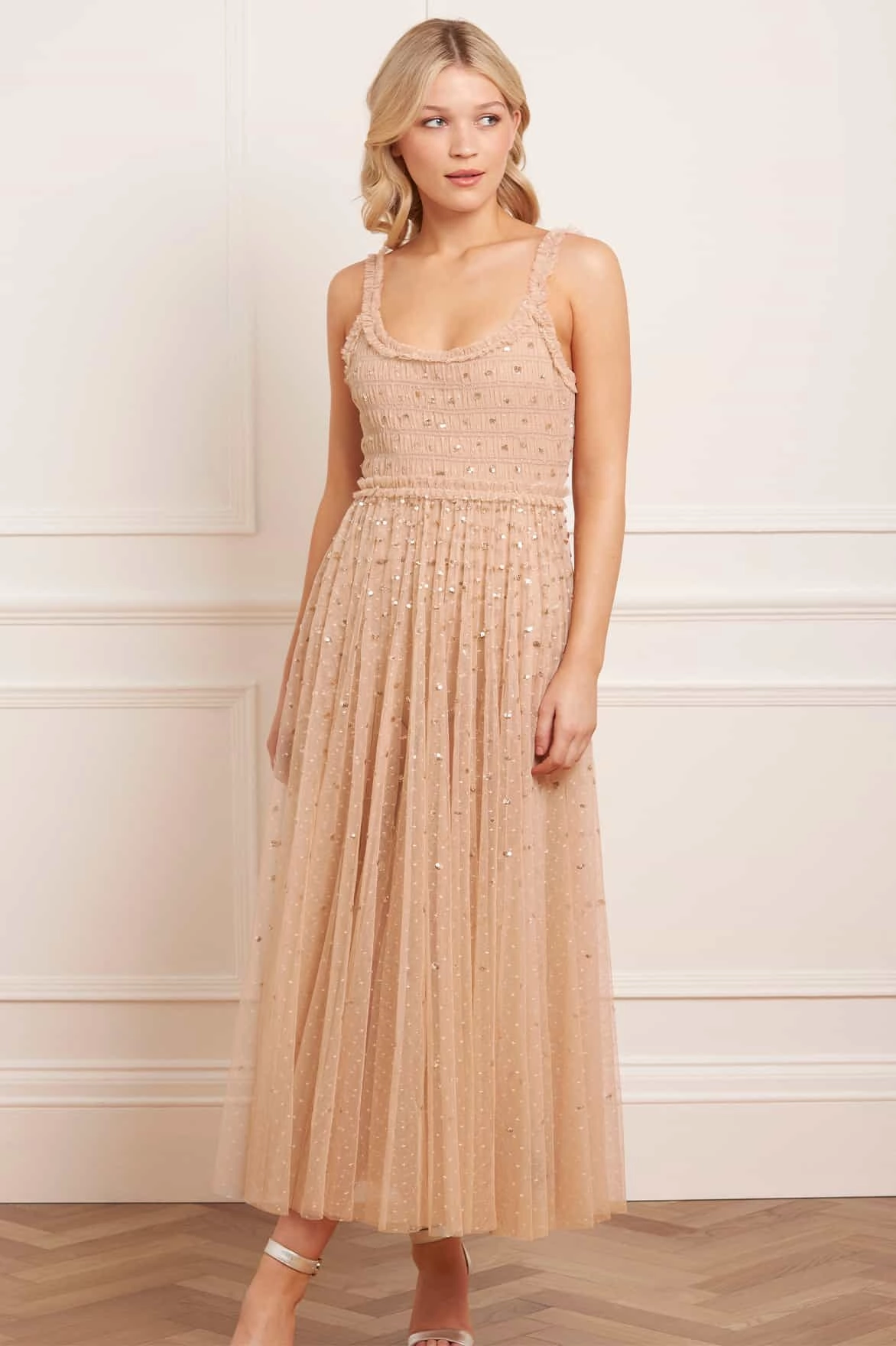 Sequin Giselle Smocked Cami Ankle Gown Polished Wear Smart Blend